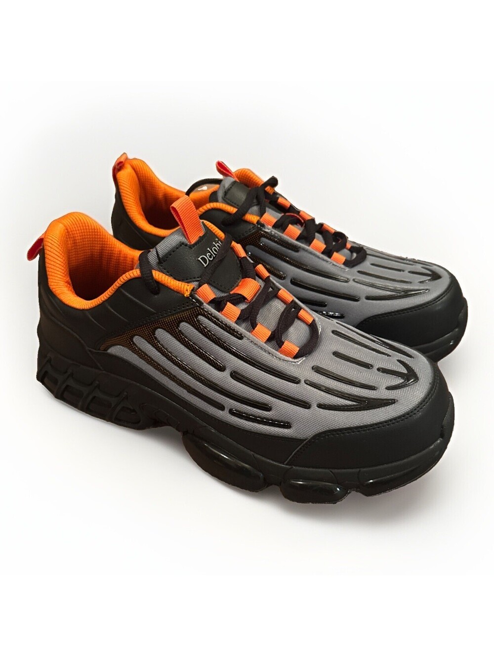 NEW Delobi Steel Toe Athletic Work Safety Shoes Black Gray Orange Men’s 11.5
